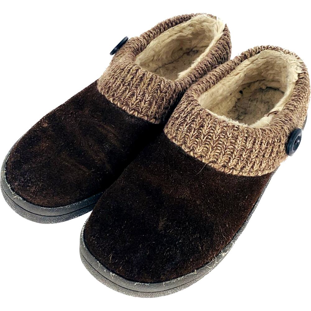 Womens Shoes Size 9 Clogs Flats Brown Slippers Leather Sweater Collar Button
